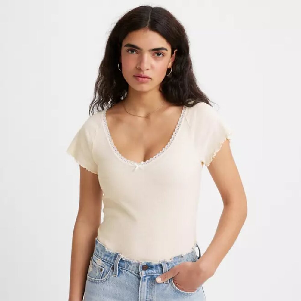 NWOT Levi's V-Neck Lace Trim T-Shirt
